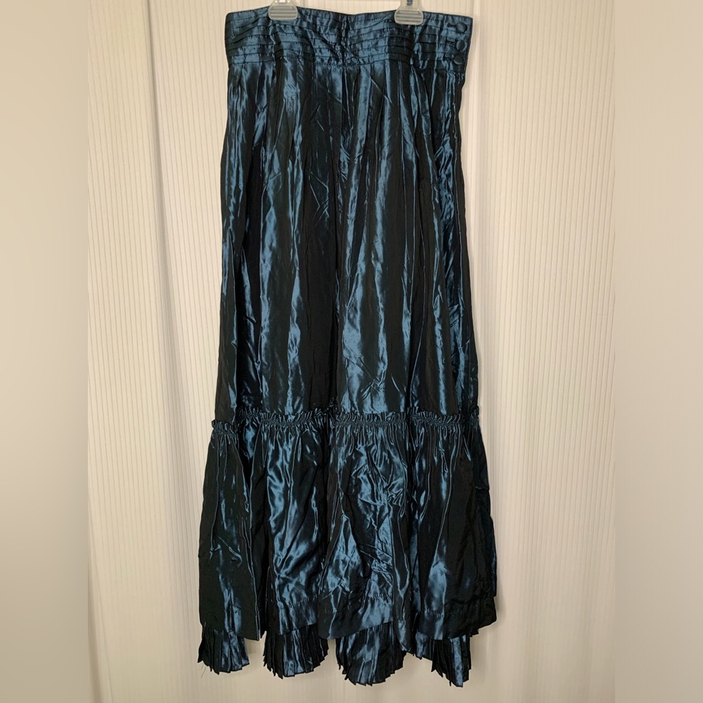 Mondi - Blue Shiny Maxi Length Skirt With Ruffle Hem